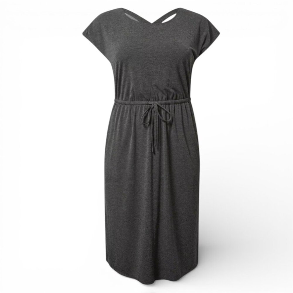 NWT Torrid Midi Jersey Cross Back Slit Dress Women Tie Waist Charcoal Skater 3X